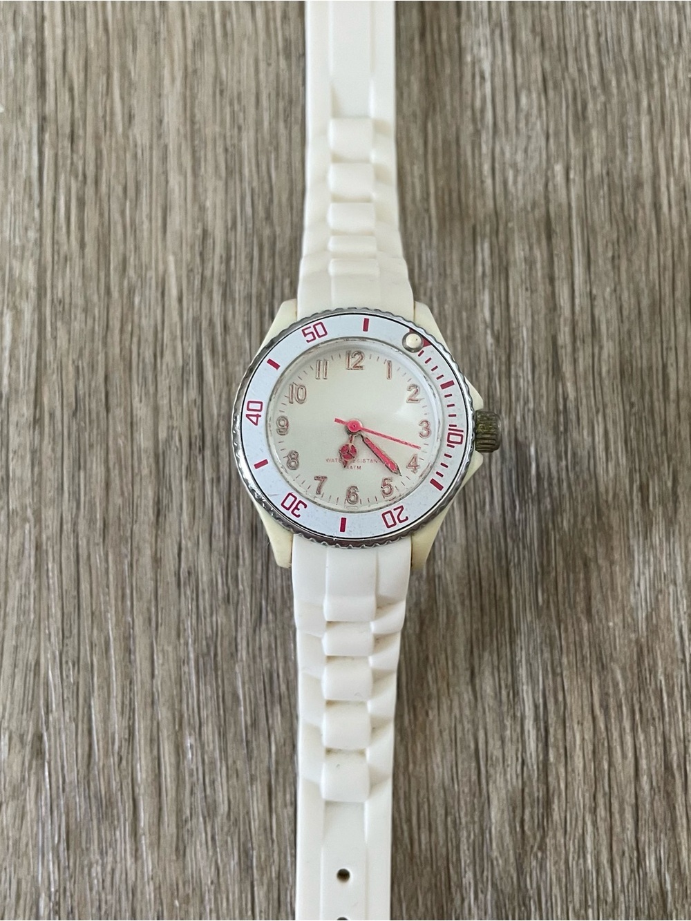 Women’s White Sport Watch Stainless Steel Case Pink & Silver Accents - Picture 2 of 8